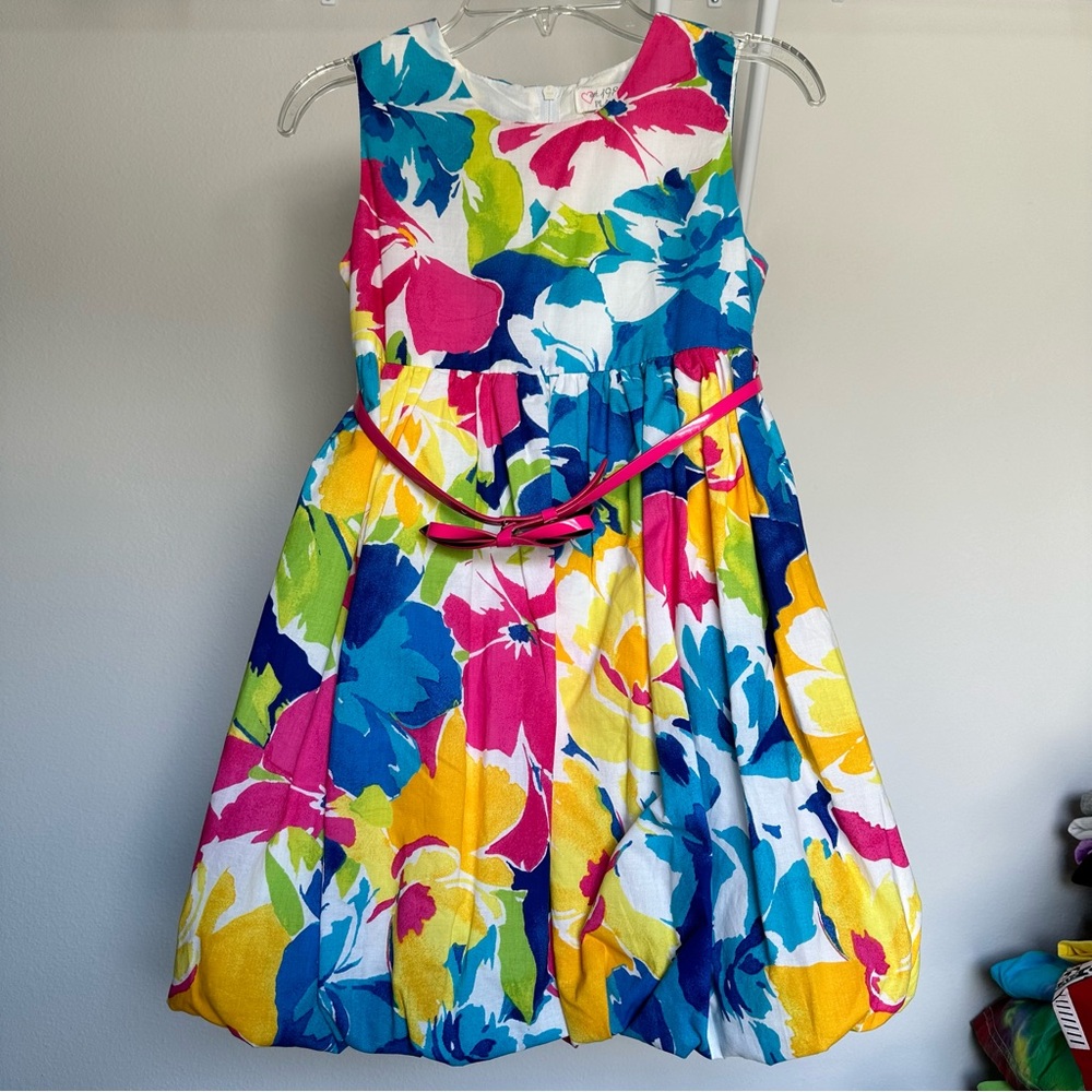 The Children’s Place 100% cotton dress fully lines w/white cotton pink belt 8